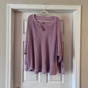 American Eagle Outfitters Lavender Waffle-Knit Long Sleeve Top
